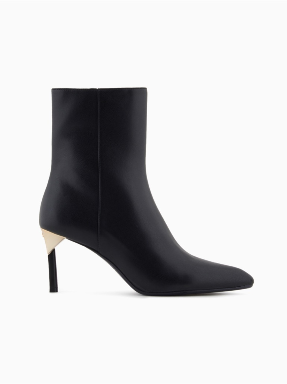 Armani Exchange Black Pointed Toe Ankle Boot with Gold Accent